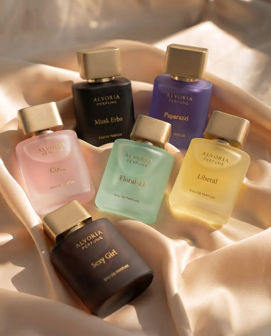 Kolekcja perfum Volamena na jedwabnej tkaninie